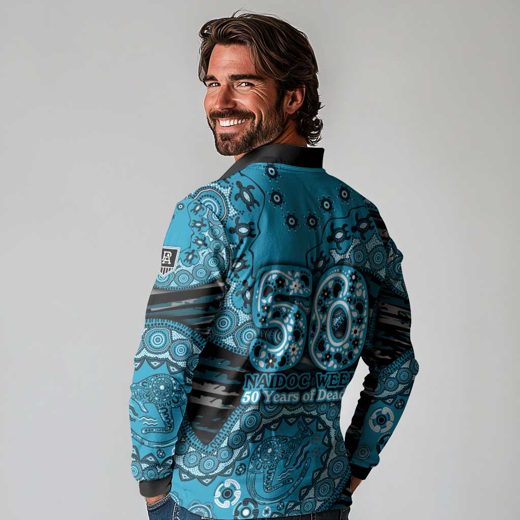 Port Adelaide NAIDOC Week 2026 Long Sleeve Polo Shirt Australian Aboriginal Dot Art Dreamtime Pattern Style