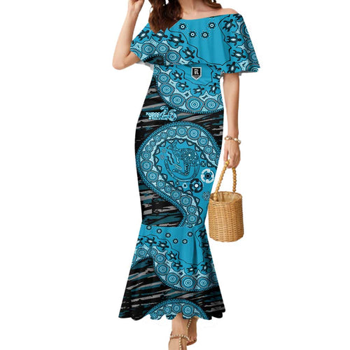 Port Adelaide NAIDOC Week 2026 Mermaid Dress Australian Aboriginal Dot Art Dreamtime Pattern Style