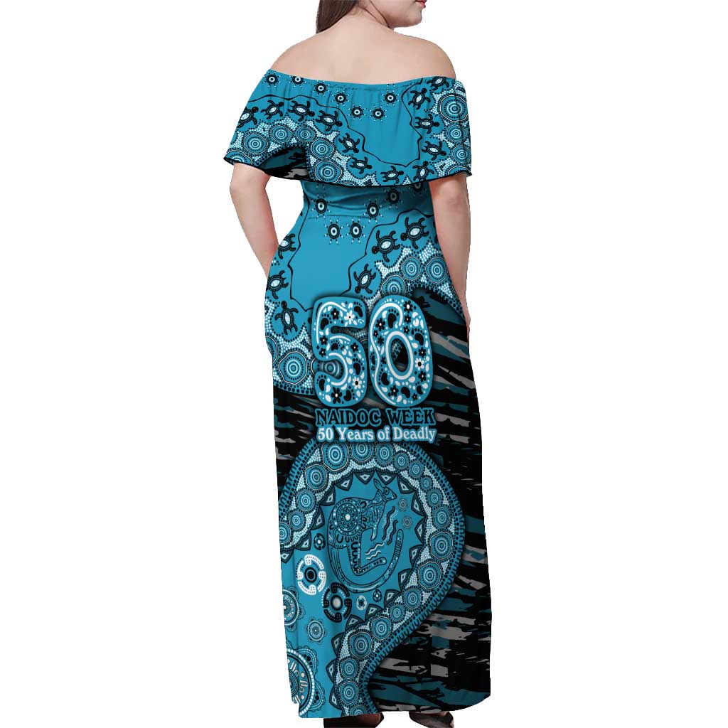 Port Adelaide NAIDOC Week 2026 Off Shoulder Maxi Dress Australian Aboriginal Dot Art Dreamtime Pattern Style