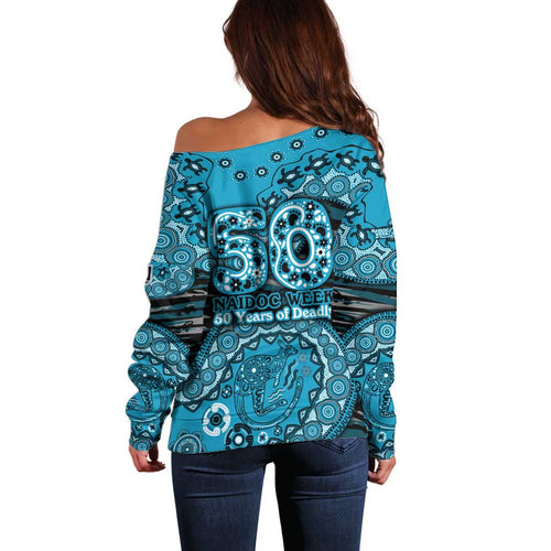 Port Adelaide NAIDOC Week 2026 Off Shoulder Sweater Australian Aboriginal Dot Art Dreamtime Pattern Style