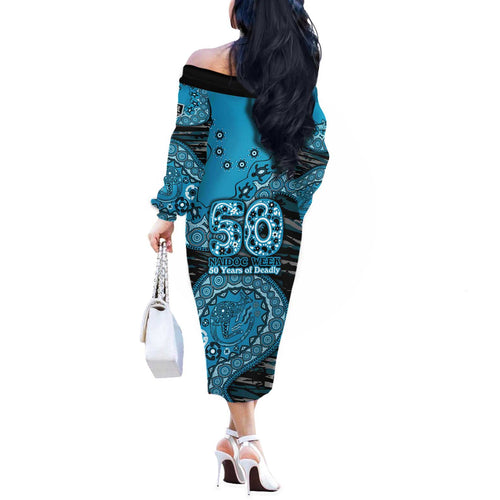 Port Adelaide NAIDOC Week 2026 Off The Shoulder Long Sleeve Dress Australian Aboriginal Dot Art Dreamtime Pattern Style