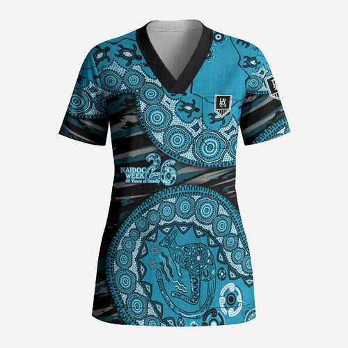 Port Adelaide NAIDOC Week 2026 Scrub Top Australian Aboriginal Dot Art Dreamtime Pattern Style