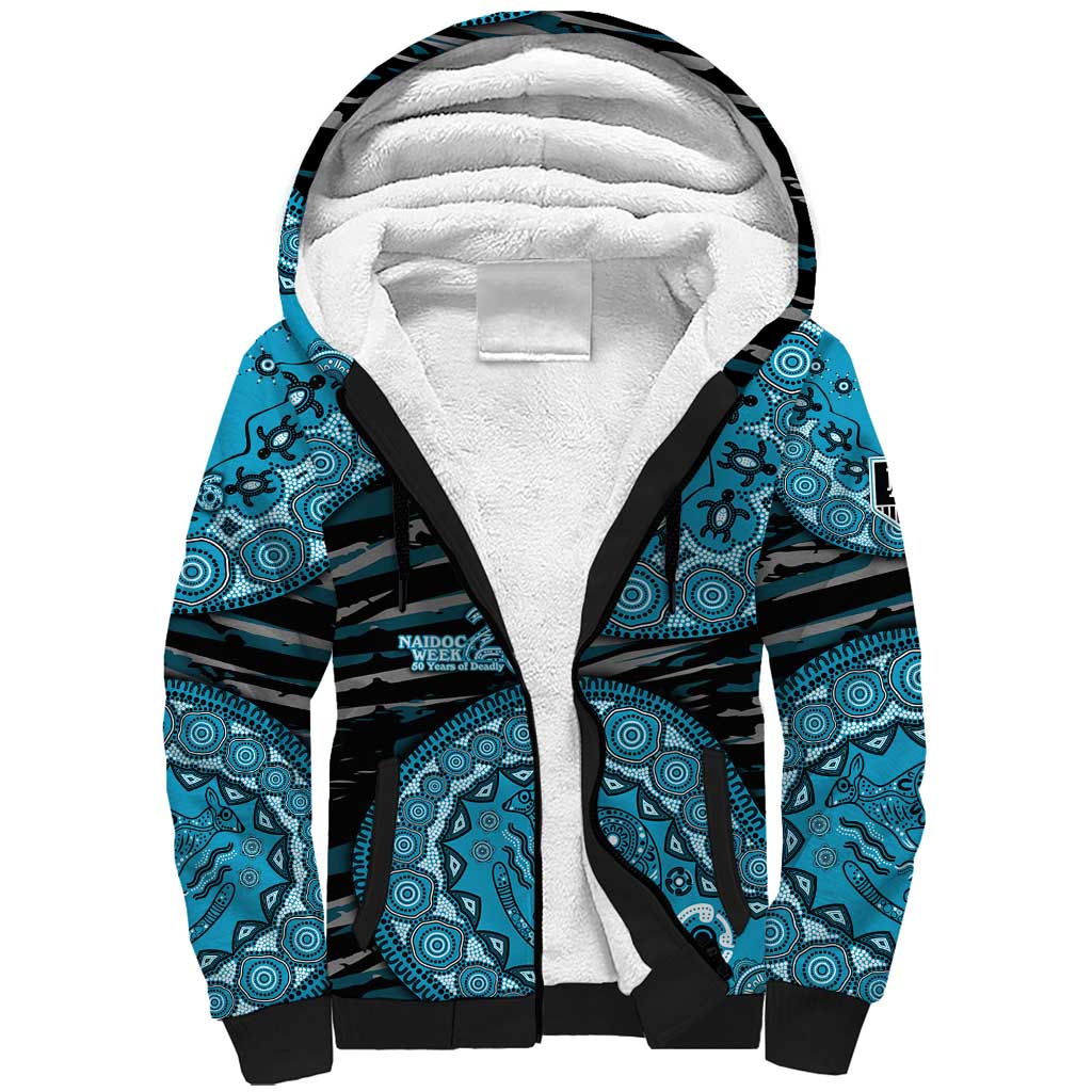Port Adelaide NAIDOC Week 2026 Sherpa Hoodie Australian Aboriginal Dot Art Dreamtime Pattern Style