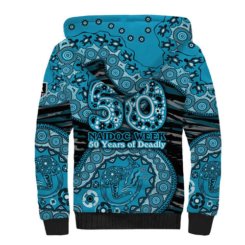 Port Adelaide NAIDOC Week 2026 Sherpa Hoodie Australian Aboriginal Dot Art Dreamtime Pattern Style