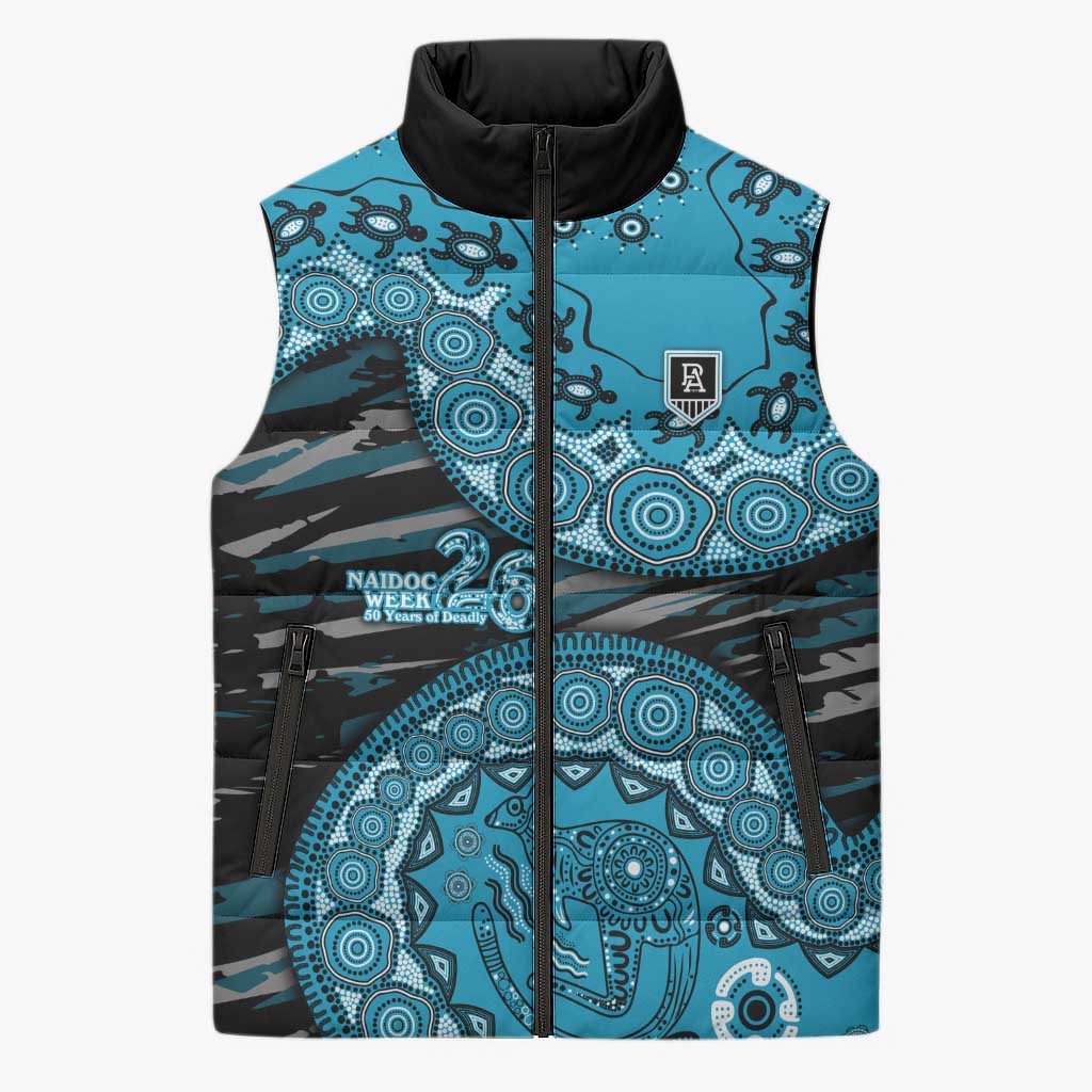 Port Adelaide NAIDOC Week 2026 Sleeveless Puffer Jacket Australian Aboriginal Dot Art Dreamtime Pattern Style