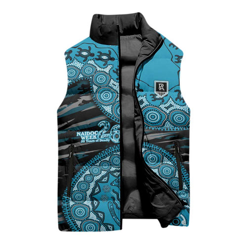 Port Adelaide NAIDOC Week 2026 Sleeveless Puffer Jacket Australian Aboriginal Dot Art Dreamtime Pattern Style