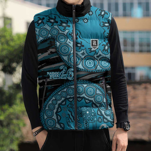 Port Adelaide NAIDOC Week 2026 Sleeveless Puffer Jacket Australian Aboriginal Dot Art Dreamtime Pattern Style