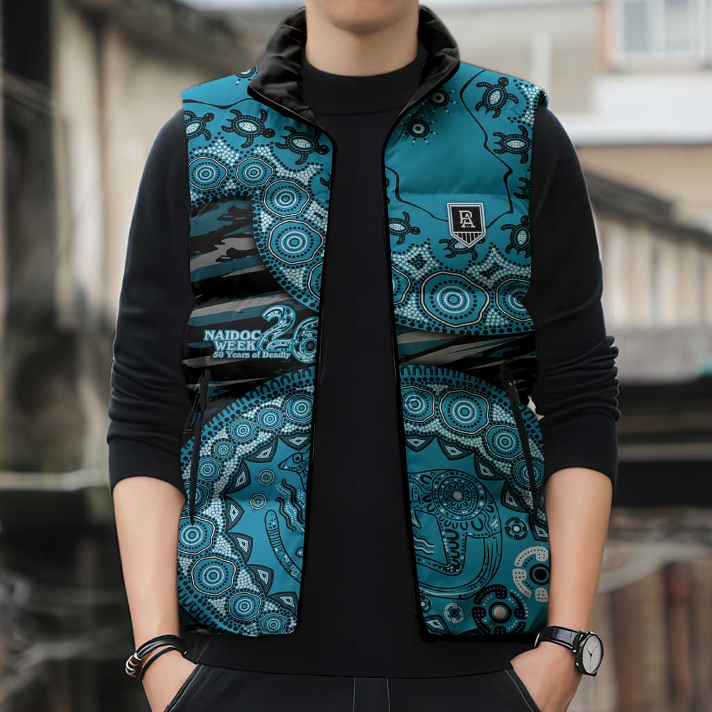 Port Adelaide NAIDOC Week 2026 Sleeveless Puffer Jacket Australian Aboriginal Dot Art Dreamtime Pattern Style