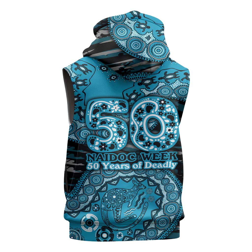 Port Adelaide NAIDOC Week 2026 Sleeveless Zip Hoodie Australian Aboriginal Dot Art Dreamtime Pattern Style