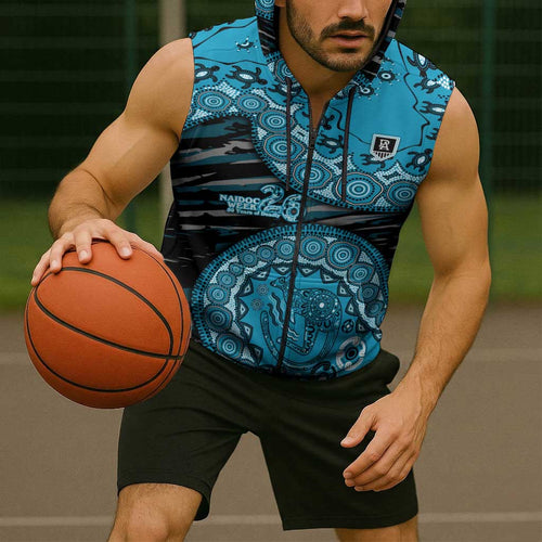 Port Adelaide NAIDOC Week 2026 Sleeveless Zip Hoodie Australian Aboriginal Dot Art Dreamtime Pattern Style