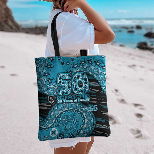 Port Adelaide NAIDOC Week 2026 Tote Bag Australian Aboriginal Dot Art Dreamtime Pattern Style