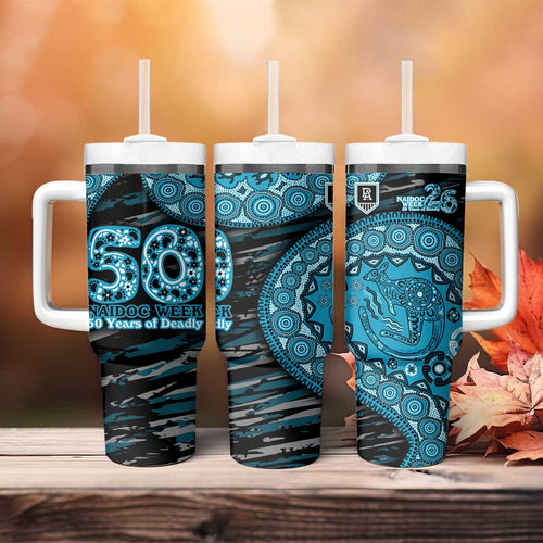 Port Adelaide NAIDOC Week 2026 Tumbler With Handle Australian Aboriginal Dot Art Dreamtime Pattern Style
