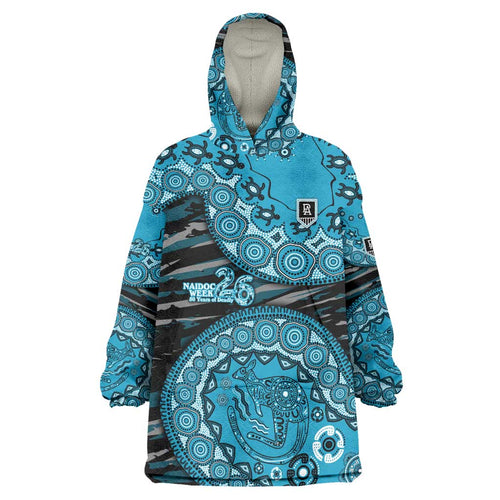 Port Adelaide NAIDOC Week 2026 Wearable Blanket Hoodie Australian Aboriginal Dot Art Dreamtime Pattern Style