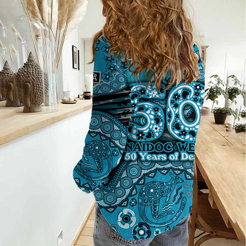 Port Adelaide NAIDOC Week 2026 Women Casual Shirt Australian Aboriginal Dot Art Dreamtime Pattern Style