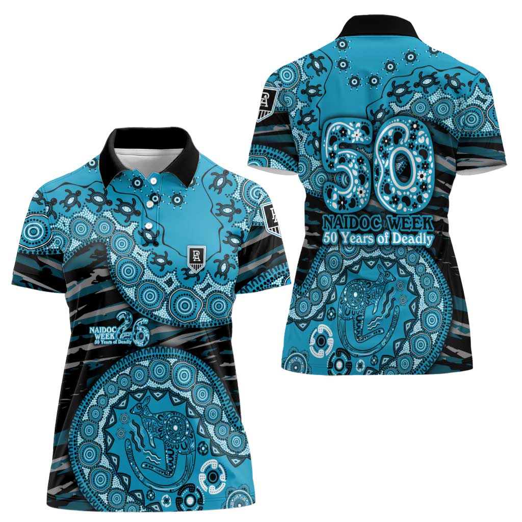 Port Adelaide NAIDOC Week 2026 Women Polo Shirt Australian Aboriginal Dot Art Dreamtime Pattern Style