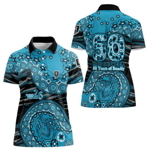 Port Adelaide NAIDOC Week 2026 Women Polo Shirt Australian Aboriginal Dot Art Dreamtime Pattern Style