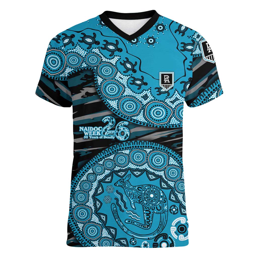 Port Adelaide NAIDOC Week 2026 Women V-Neck T-Shirt Australian Aboriginal Dot Art Dreamtime Pattern Style