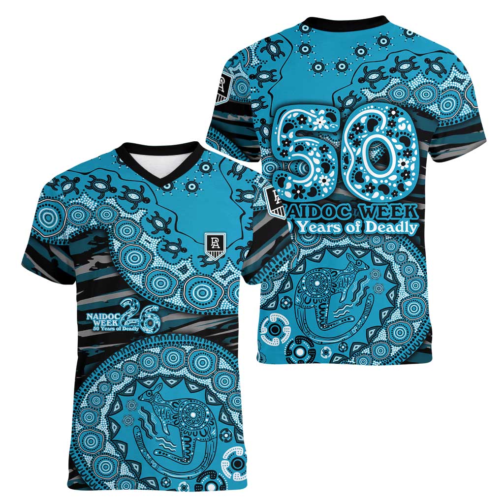 Port Adelaide NAIDOC Week 2026 Women V-Neck T-Shirt Australian Aboriginal Dot Art Dreamtime Pattern Style