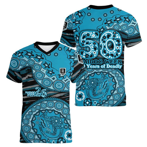 Port Adelaide NAIDOC Week 2026 Women V-Neck T-Shirt Australian Aboriginal Dot Art Dreamtime Pattern Style
