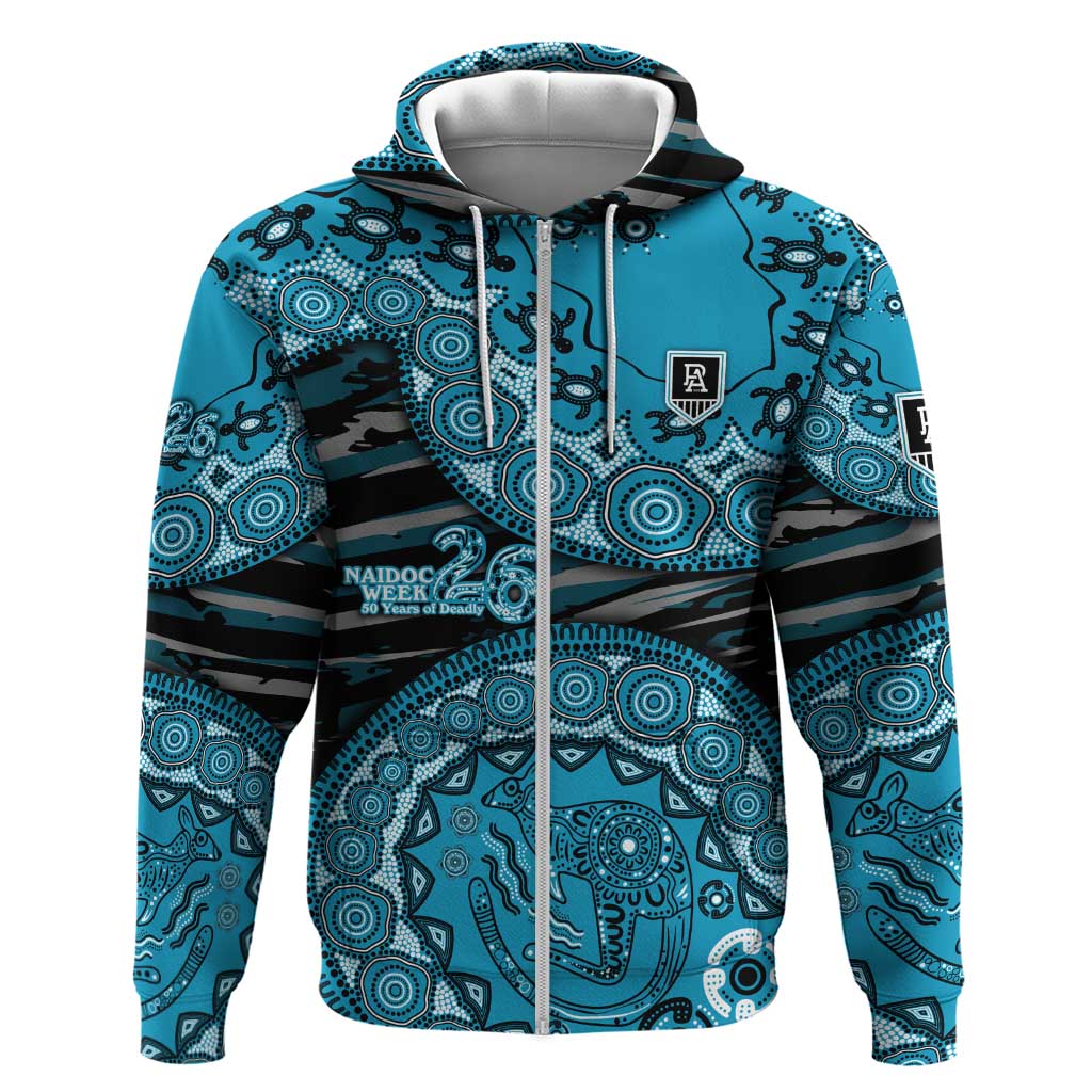 Port Adelaide NAIDOC Week 2026 Zip Hoodie Australian Aboriginal Dot Art Dreamtime Pattern Style
