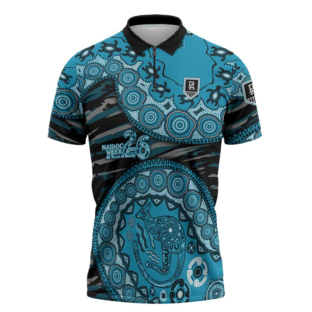 Port Adelaide NAIDOC Week 2026 Zipper Polo Shirt Australian Aboriginal Dot Art Dreamtime Pattern Style