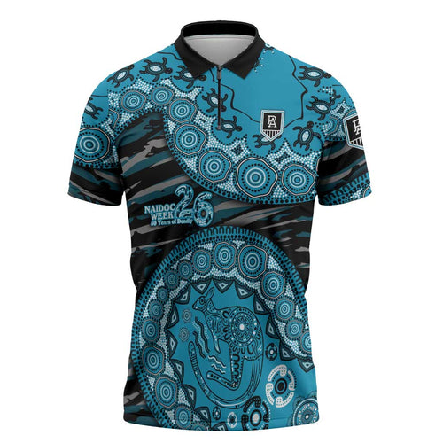 Port Adelaide NAIDOC Week 2026 Zipper Polo Shirt Australian Aboriginal Dot Art Dreamtime Pattern Style