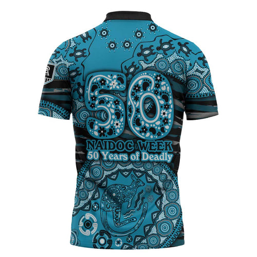 Port Adelaide NAIDOC Week 2026 Zipper Polo Shirt Australian Aboriginal Dot Art Dreamtime Pattern Style