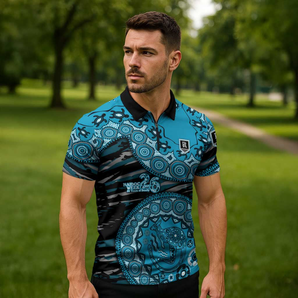 Port Adelaide NAIDOC Week 2026 Zipper Polo Shirt Australian Aboriginal Dot Art Dreamtime Pattern Style