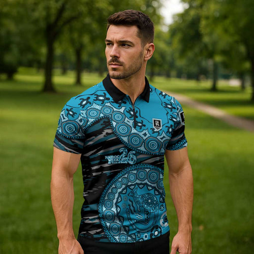 Port Adelaide NAIDOC Week 2026 Zipper Polo Shirt Australian Aboriginal Dot Art Dreamtime Pattern Style