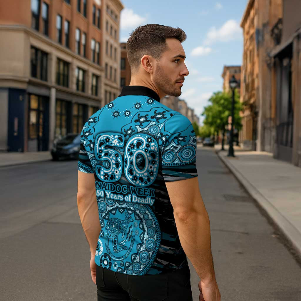 Port Adelaide NAIDOC Week 2026 Zipper Polo Shirt Australian Aboriginal Dot Art Dreamtime Pattern Style