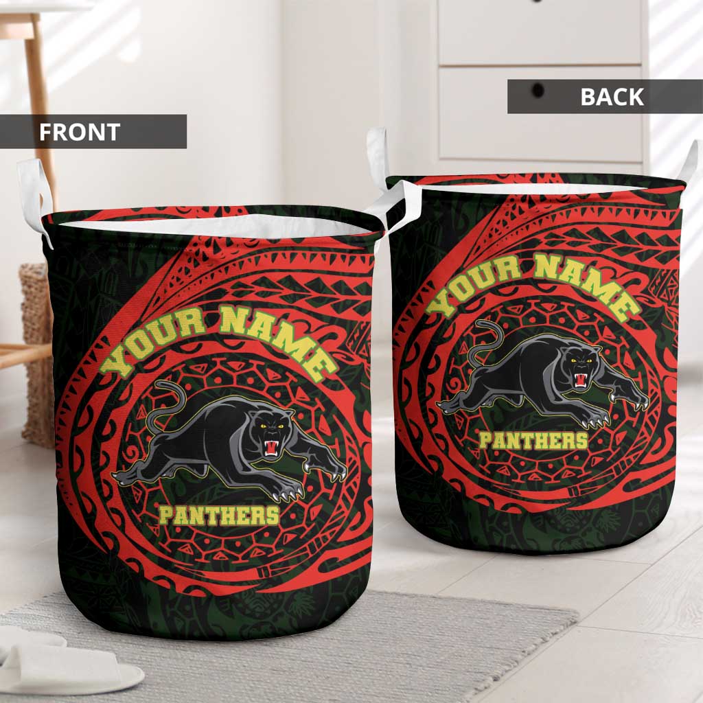 Personalized Penrith Panthers Laundry Basket Polynesian Tribal Chest and Sleeve Tattoo
