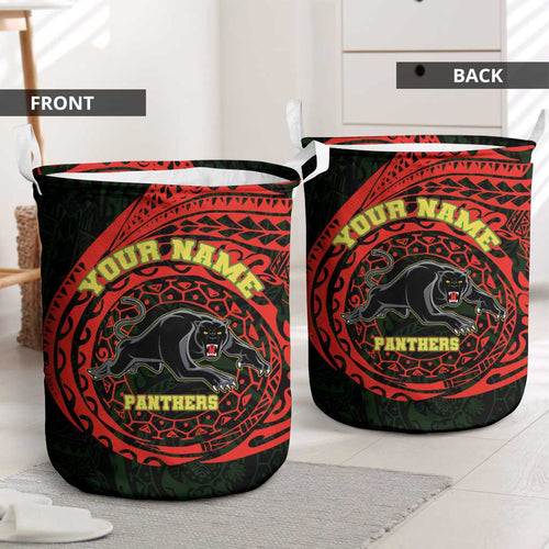 Personalized Penrith Panthers Laundry Basket Polynesian Tribal Chest and Sleeve Tattoo