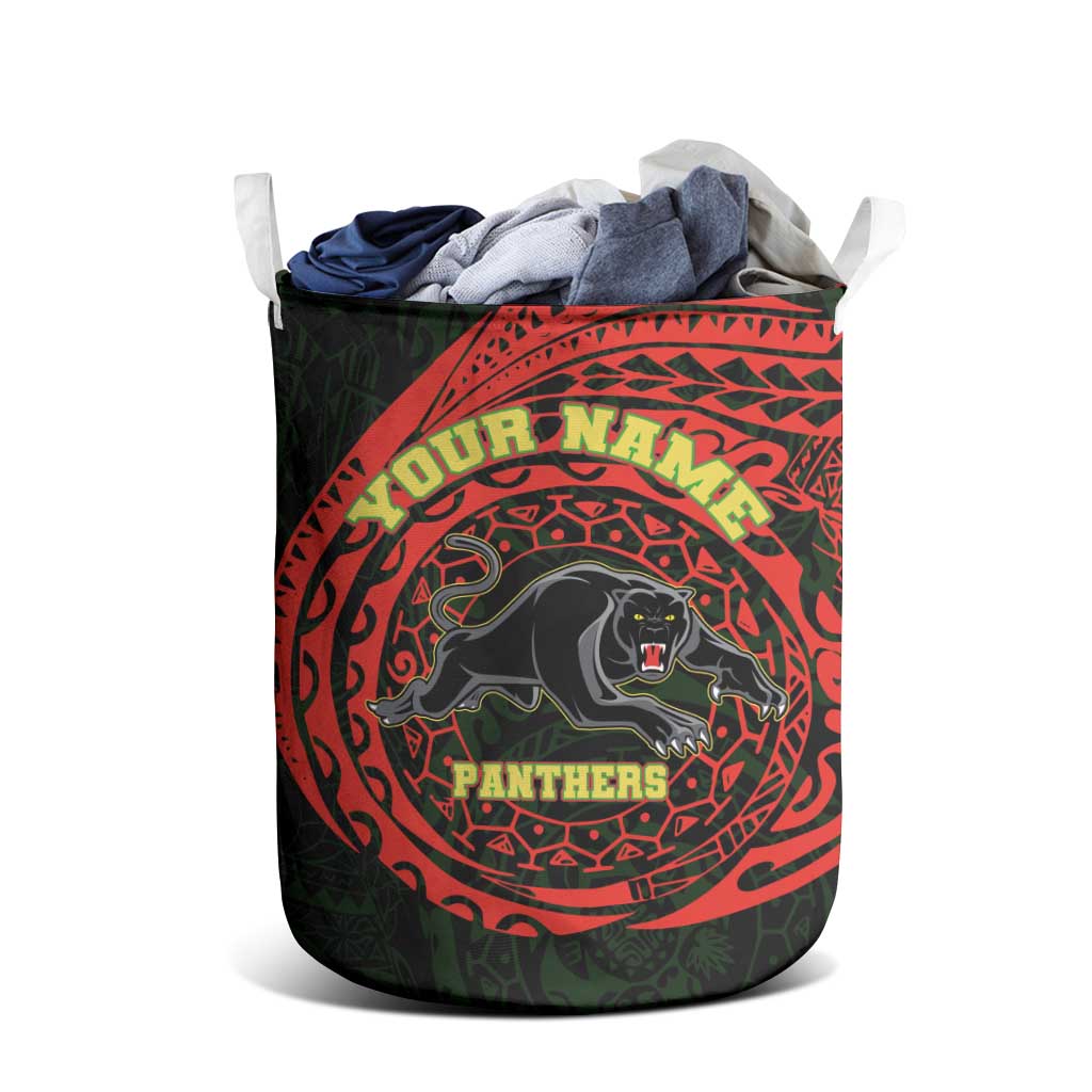 Personalized Penrith Panthers Laundry Basket Polynesian Tribal Chest and Sleeve Tattoo