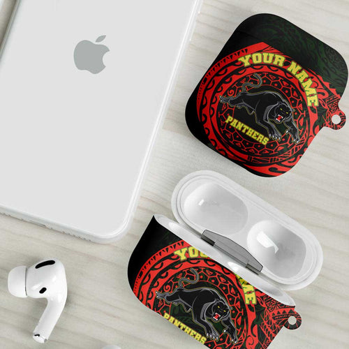 Personalized Penrith Panthers AirPods Case Polynesian Tribal Chest and Sleeve Tattoo
