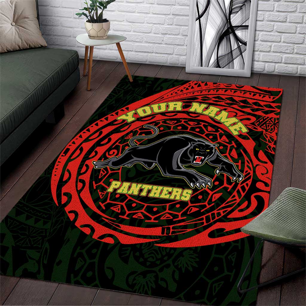 Personalized Penrith Panthers Area Rug Polynesian Tribal Chest and Sleeve Tattoo
