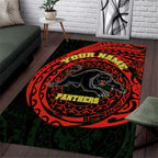 Personalized Penrith Panthers Area Rug Polynesian Tribal Chest and Sleeve Tattoo