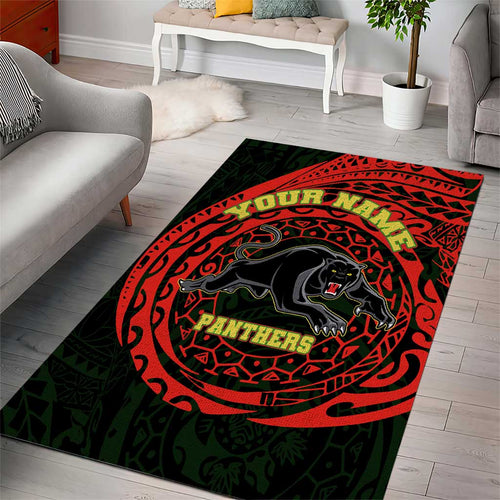 Personalized Penrith Panthers Area Rug Polynesian Tribal Chest and Sleeve Tattoo