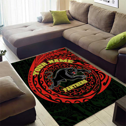 Personalized Penrith Panthers Area Rug Polynesian Tribal Chest and Sleeve Tattoo