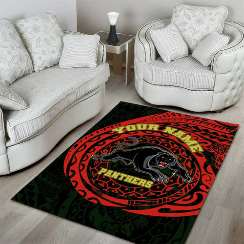Personalized Penrith Panthers Area Rug Polynesian Tribal Chest and Sleeve Tattoo