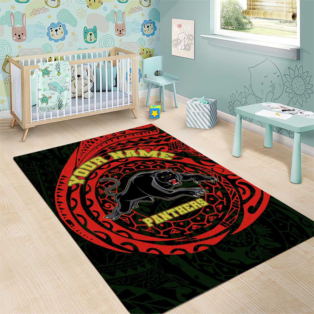 Personalized Penrith Panthers Area Rug Polynesian Tribal Chest and Sleeve Tattoo