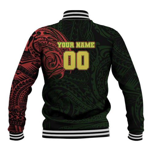 Personalized Penrith Panthers Baseball Jacket Polynesian Tribal Chest and Sleeve Tattoo