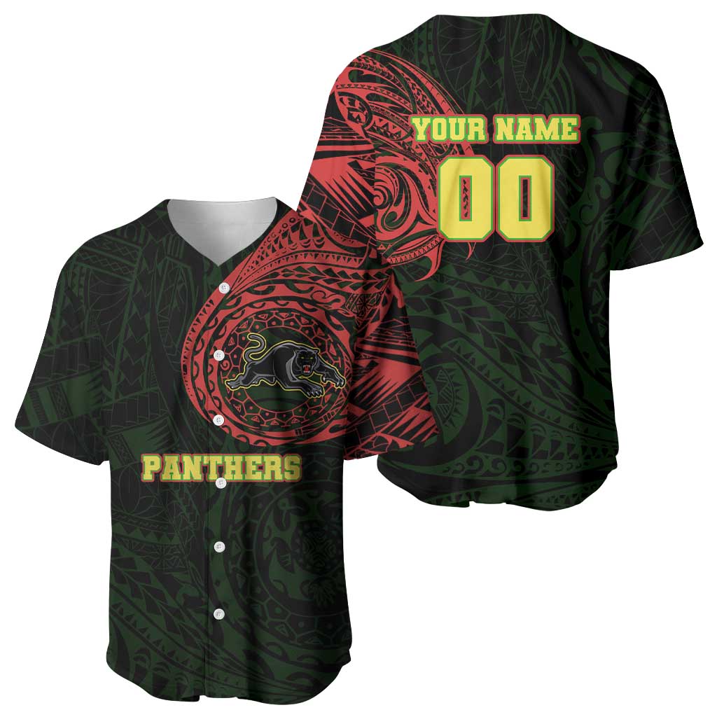 Personalized Penrith Panthers Baseball Jersey Polynesian Tribal Chest and Sleeve Tattoo