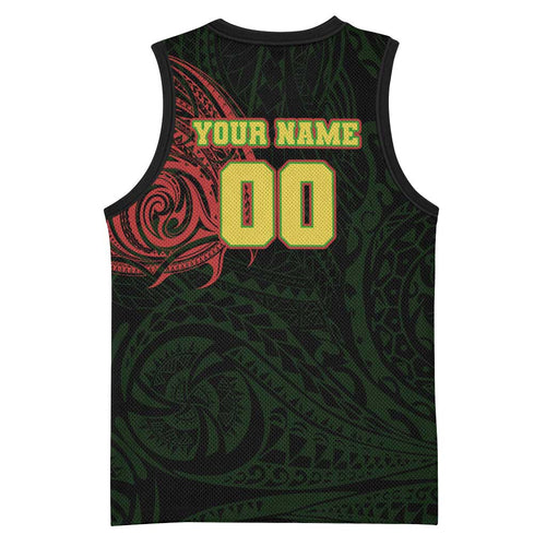 Personalized Penrith Panthers Basketball Jersey Polynesian Tribal Chest and Sleeve Tattoo