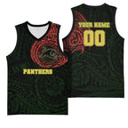 Personalized Penrith Panthers Basketball Jersey Polynesian Tribal Chest and Sleeve Tattoo