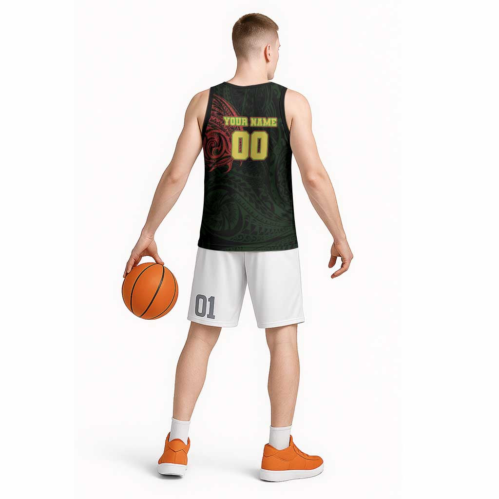 Personalized Penrith Panthers Basketball Jersey Polynesian Tribal Chest and Sleeve Tattoo