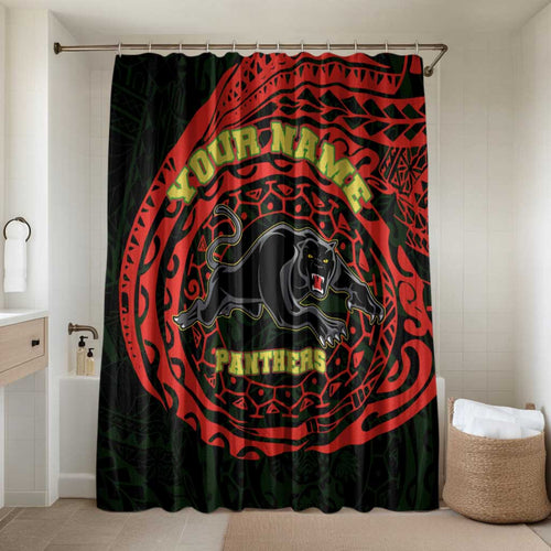 Personalized Penrith Panthers Bathroom Set Polynesian Tribal Chest and Sleeve Tattoo