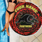 Personalized Penrith Panthers Beach Blanket Polynesian Tribal Chest and Sleeve Tattoo