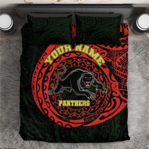 Personalized Penrith Panthers Bedding Set Polynesian Tribal Chest and Sleeve Tattoo