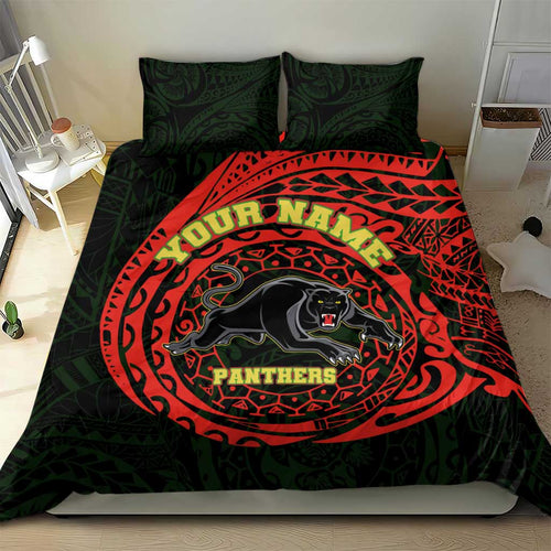 Personalized Penrith Panthers Bedding Set Polynesian Tribal Chest and Sleeve Tattoo