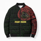 Personalized Penrith Panthers Bomber Puffer Jacket Polynesian Tribal Chest and Sleeve Tattoo